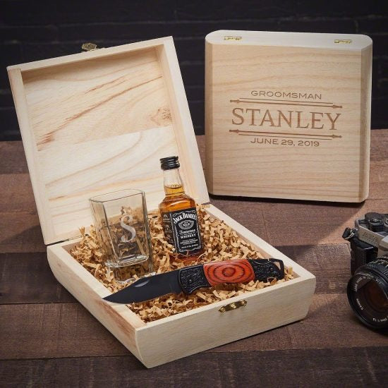 Engraved Shot Glass Gift Set with Pocket Knife