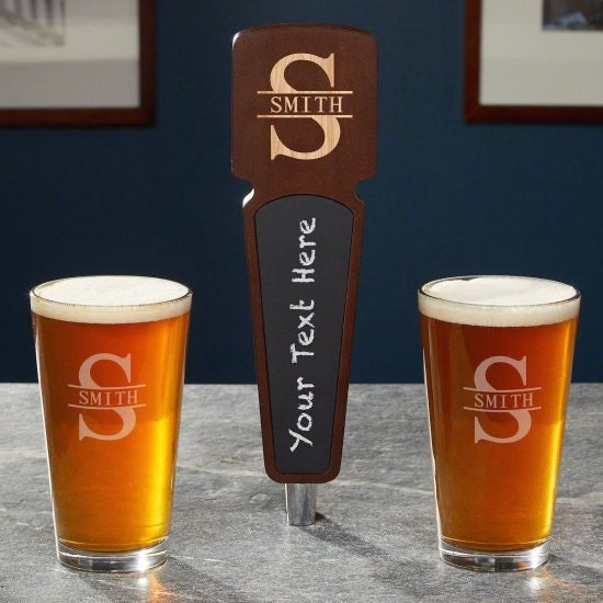 Custom Beer Tap Handle and Pint Glasses Set