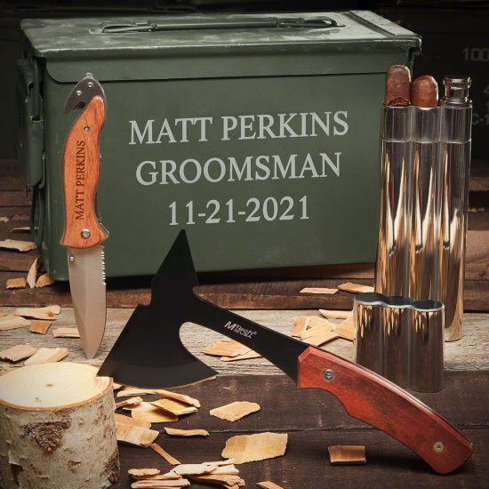 Personalized Ammo Can Gift Set with Hatchet and Pocket Knife