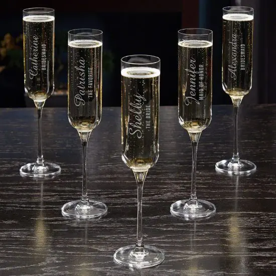 Personalized Wedding Champagne Flutes Set of Five