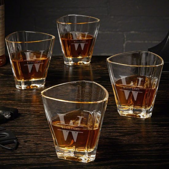 Engraved Triangle Whiskey Glass Set