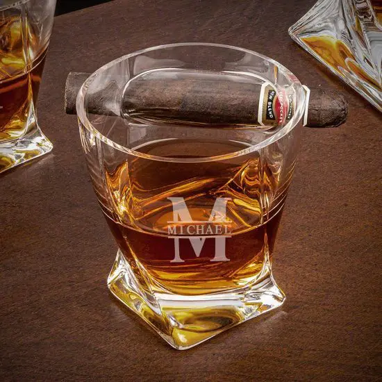 Engraved Cigar Holding Twist Whiskey Glass