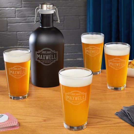 Engraved Growler and Pint Glass Set of Expensive Gifts for Men