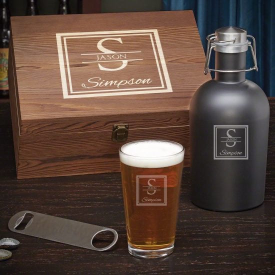 Engraved Beer Growler and Pint Glass Set