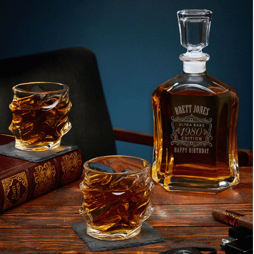 Engraved Decanter with Unique Glasses