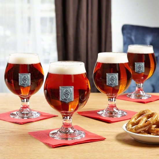 Set of Four Pewter Crested Craft Beer Glasses