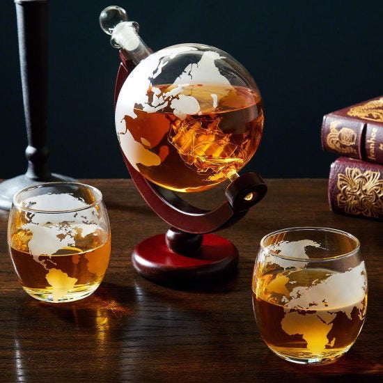 Etched Globe Decanter with Glasses