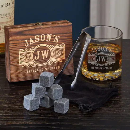Custom Whiskey Stone Set with Rocks Glass
