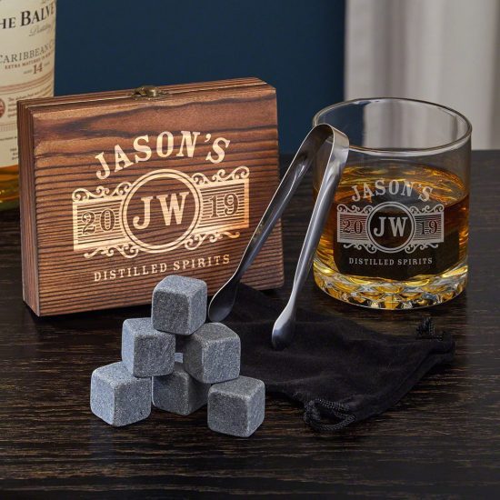 Whiskey Stones Rocks Glass Set Anniversary Gift for Him