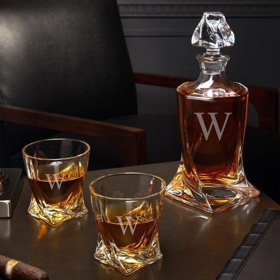 Engraved Twist Bourbon Decanter Set