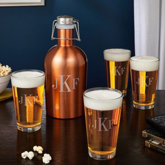 Monogrammed Pint Glass Set with Growler