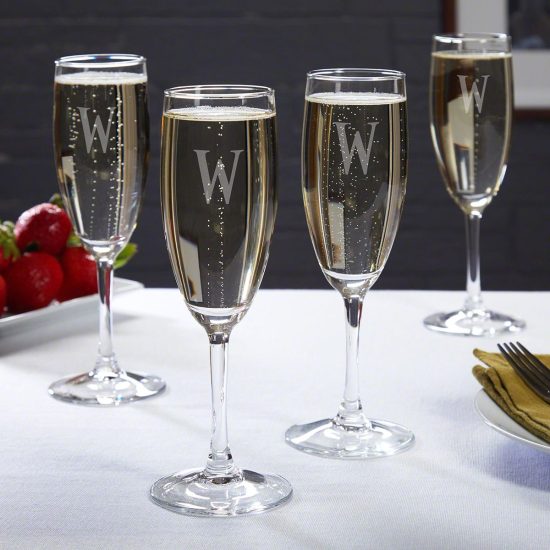 Engraved Rousseau Champagne Glasses Set of 4