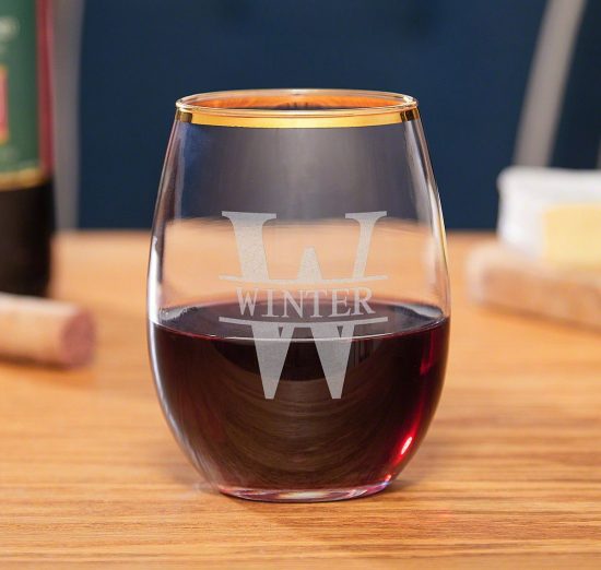 Gold-Rimmed Personalized Stemless Wine Glass