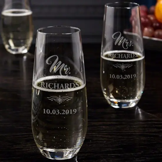Set of 2 Stemless Personalized Champagne Flutes
