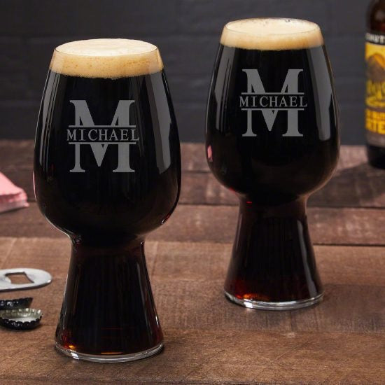 Set of Two Engraved Stout Glasses