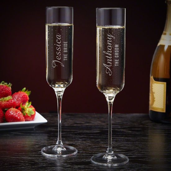 Bride and Groom Engraved Champagne Flutes