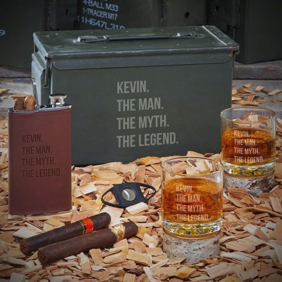 Manly Ammo Can Whiskey Set with Cigar Flask