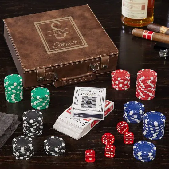 Personalized Leather Poker Set