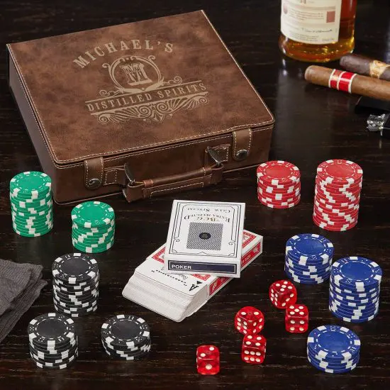 Personalized Brown Leather Poker Set