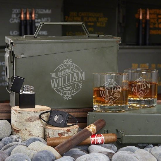 Engraved Ammo Whisky and Cigar Set