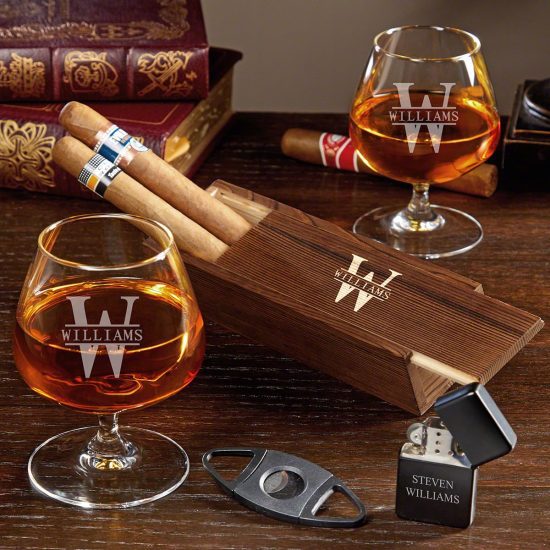 Custom Cognac and Cigar Gift Set for 2 Year Anniversary
