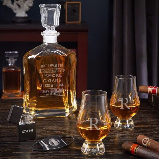 Cigar and Whiskey Decanter Set for 2 Year Anniversary Gifts