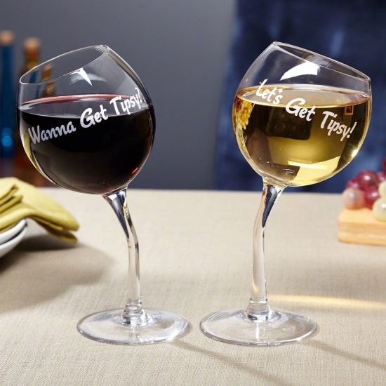Tipsy Wine Glasses with Quotes