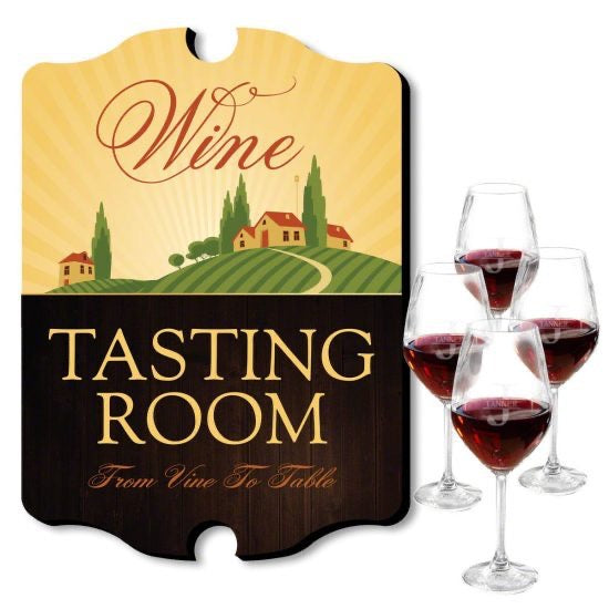 Tasting Room Sign with Glasses Wine Gift Set