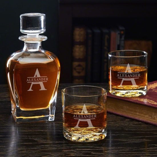 Engraved Whiskey Decanter Set with 2 Glasses