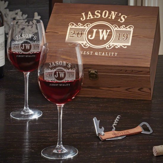 Stemmed Wine Glasses Set with Corkscrew