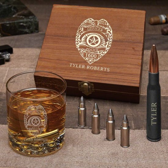 Personalized Gun-Themed Whiskey Gift Set Police Officer Gift