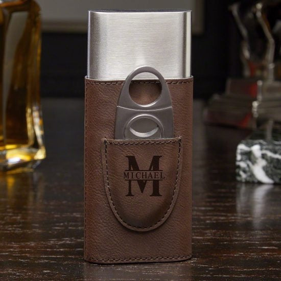 Brown Leather Cigar Case and Cutter