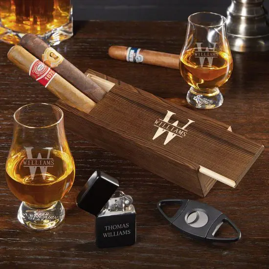 Personalized Cigar Box with Glencairn Glasses