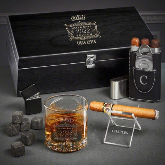 Engraved Whiskey and Cigar Gifts Set