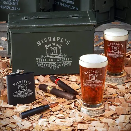 Engraved Beer and Flask Ammo Can Set