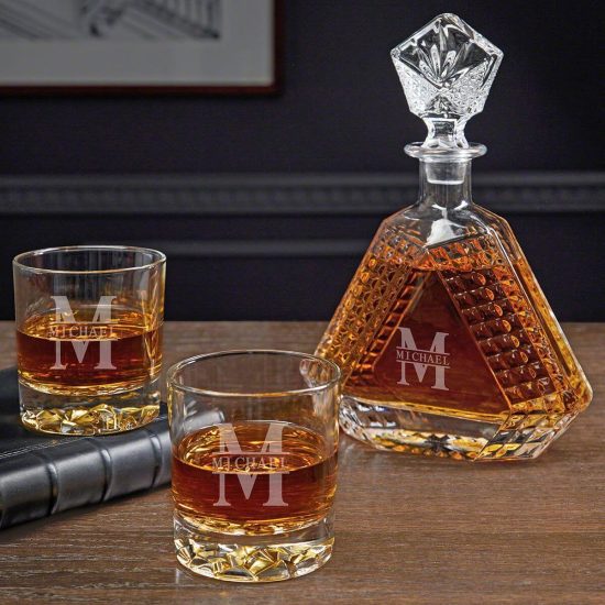 Personalized Devonshire whiskey set with two whiskey glasses