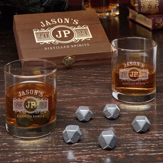Engraved Cocktail Glasses and Liquor Stones