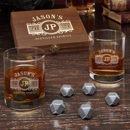 Engraved Cocktail Glasses and Liquor Stones