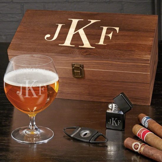 Monogrammed Craft Beer Glass and Cigar Set