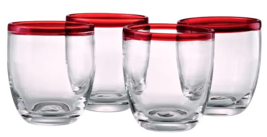 Red Rimmed Lowball Glasses