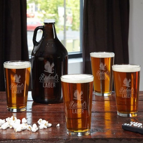 Personalized Beer Growler with Pint Glasses