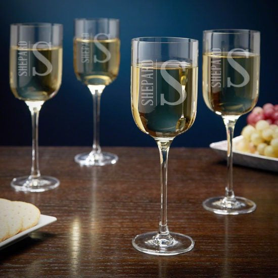 Personalized Tall White Wine Glass Set