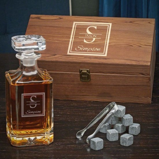 Engraved Decanter with Whiskey Stones