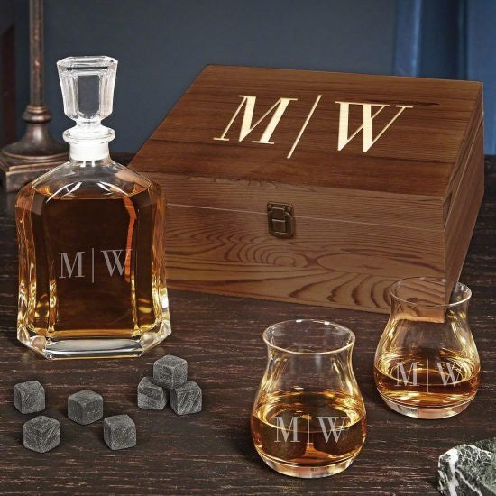 Monogrammed Liquor Decanter Gift Basket