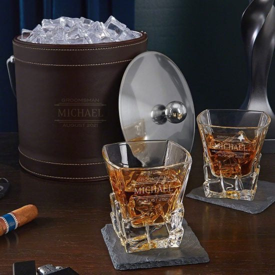 Customized Ice Bucket and Whiskey Bar Glasses Set