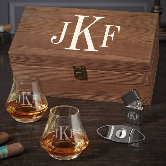 Monogrammed Bourbon and Cigar Lover Gift Set