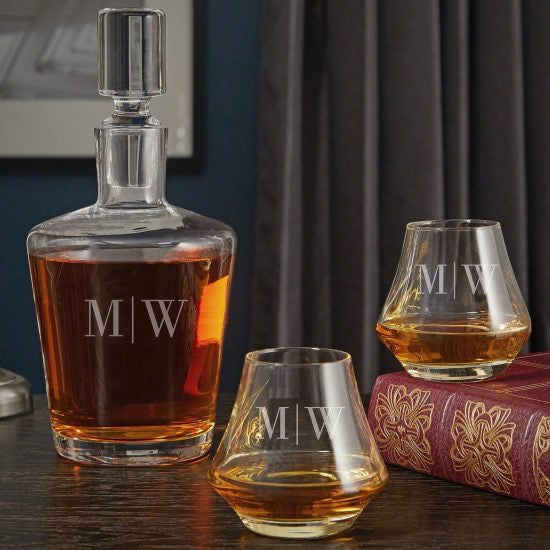 Initialed Whiskey Decanter and Glasses Gift for New Homeowners