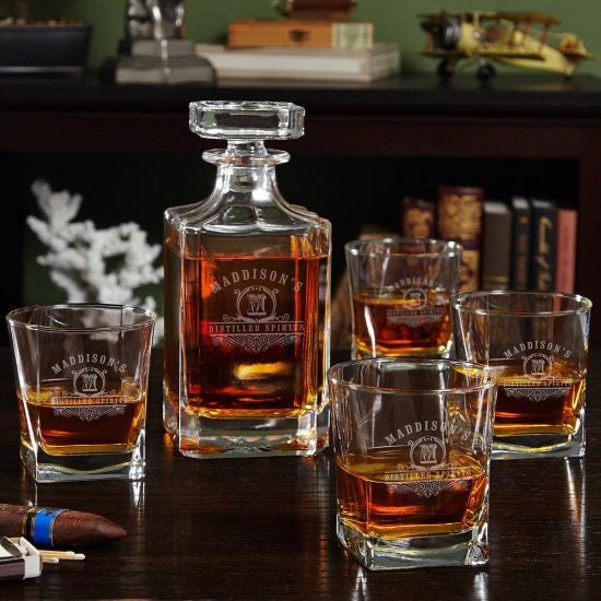 Personalized Whiskey Decanter And Four Glasses