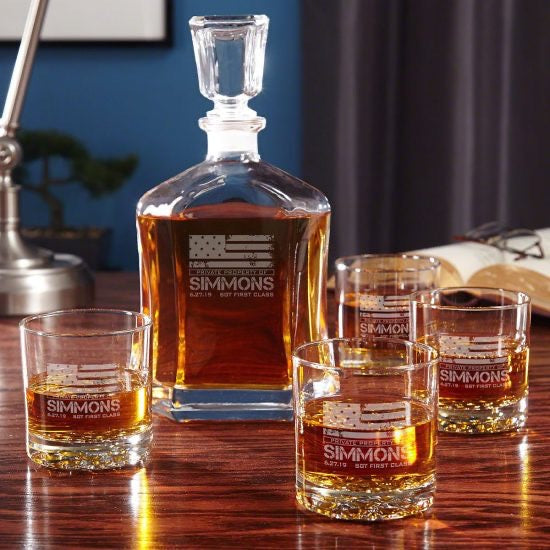 Custom Whiskey Decanter With Four Glasses