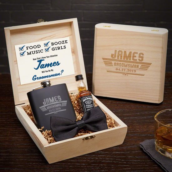 Engraved Wooden Gift Crates to Ask Will You Be My Groomsman